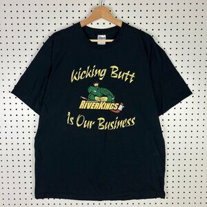 Mississippi Riverkings Hockey T Shirt Size XL Black Vintage KICKING BUTT Y2K